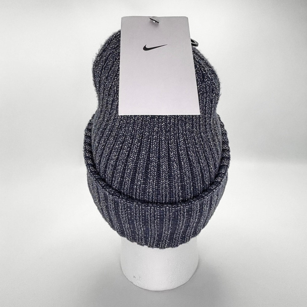 NEW Nike Beanie Hat Blue Heather Rib Knit Fleece Lined Cuffed NWT One Size Women - Picture 5 of 8